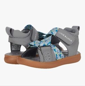 Livie & Luca Ziggy Little Kid Grey Triangle Strap Sandals Summer Casual Sz 1